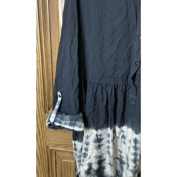 Umgee Women’s Sz S Blue Tie Dye Tunic Top Blouse Roll Tab Sleeves High Low Hem - Picture 4 of 9